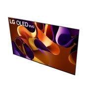 Vista frontale con TV LG OLED evo AI, OLED G4, 11 anni di emblema OLED n. 1 al mondo, logo webOS Re:New Program e logo della garanzia di 5 anni sullo schermo
